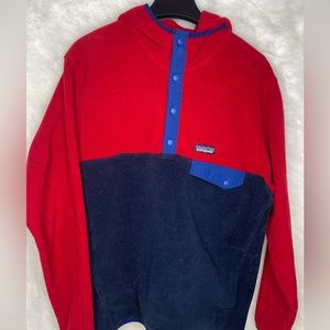 patagonia sweater mens large synchilla snap t hoody red blue fleece